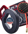 Heavy Duty Polyester Fish Tape And Wire Puller For Electrical Conduit Runs Built Tough with red handle and pulling heads.