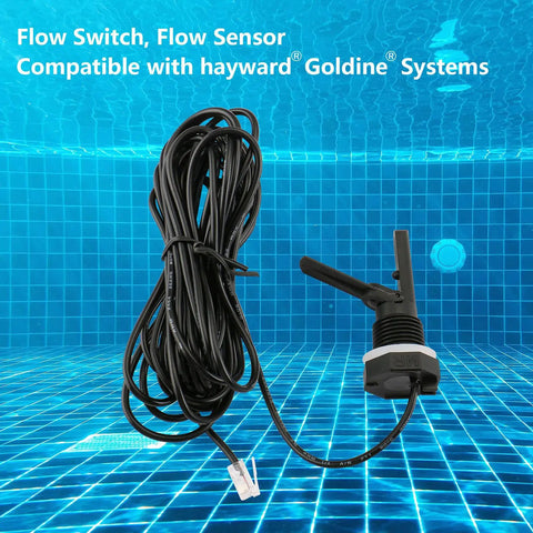 Flow Switch With Tee For Goldline Salt Systems Including AquaRite ProLogic AquaLogic Mineral Springs MS10 MS11 Swimpure And AquaPlus Half Inch NPT 15 Ft Shielded Cable PVC Tee Replacement Sensor No Contact Easy Install black cable and tee