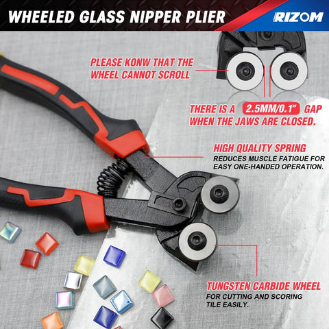 Heavy Hitter Glass Cutting Tool Kit With Universal Heads For Stained Glass And Craft Projects No Sweat Running Pliers Smooth Tile Breaker Reliable Grip Build on a metallic background with glass tiles.
