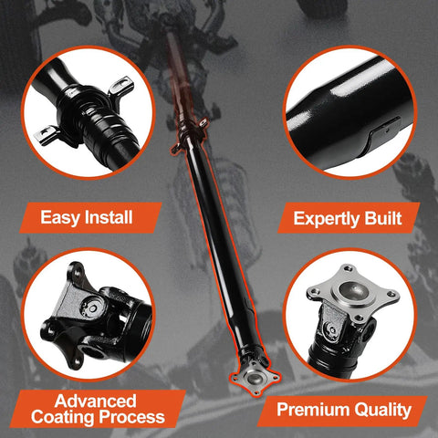 Rear Driveshaft Assembly For Honda Ridgeline Crew Cab Pickup 2006 2014 3.5L AWD Replacement Driveshaft OE 40100SJCA03 40100SJCA04 Fitment Easy Install And Durable Design For Smooth Power Transfer, black steel shaft close-up