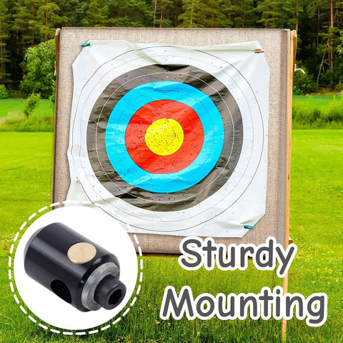 Stainless Steel Compound Bow Stabilizer Adapter Quick Disconnect Mount accessory with target backdrop