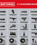 Craftsman 2-1/2 inch hose accessories with model numbers displayed in grid layout on a red background