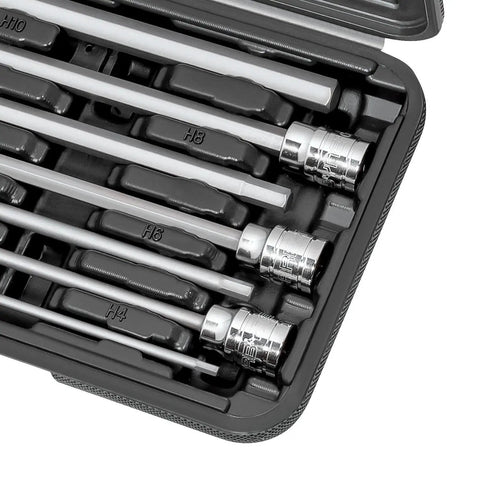Beefy Extra Long Hex Bit Socket Set Three Eighths Inch Drive Deep Reach Allen Sockets 3mm To 10mm S2 Steel CrV Bits in case