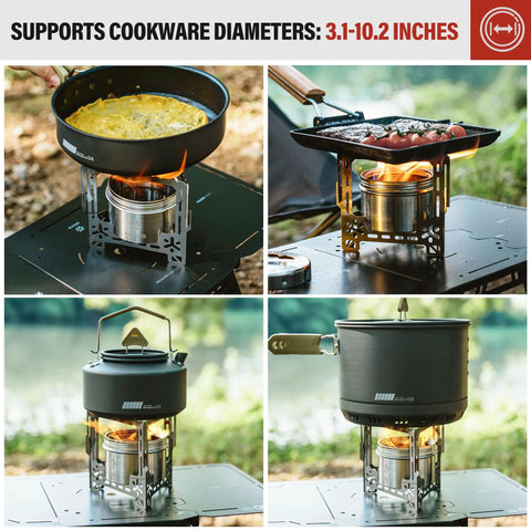 2250W Alcohol Stove for Camping and Outdoors with cookware, stainless steel, foldable stand, outdoors cooking view