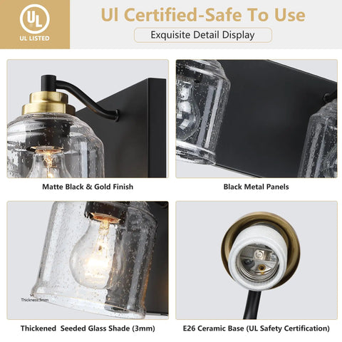 24 Inch Vanity Light With Black And Gold Finish, Three Light Over Mirror Bathroom Fixture With Clear Glass Shade, Modern Brushed Wall Sconce For Dressing Room And Hallway, Lit And Stylish