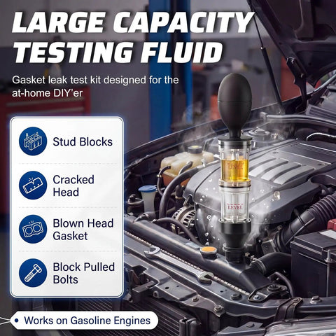 Dual Chamber Head Gasket Tester Kit With 8.5oz Testing Fluid For Gas And Diesel Engines, Color Change Indicator, Quick Leak Diagnostics, Over 50 Tests Per Bottle, Car Truck Repair Tool For Pros And DIYers, in car engine bay