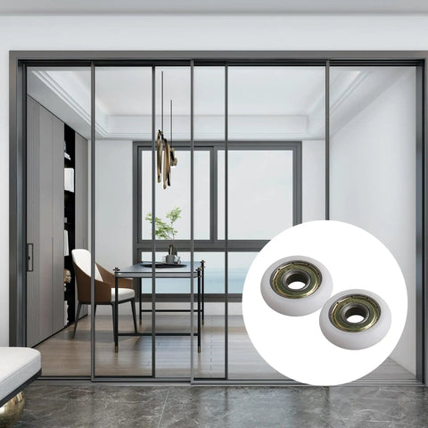 Rad 4-Piece White Ball Bearing Guide Pulley Roller Set with smooth engineering plastic wheels in modern interior.