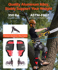 Arborist using Height Adjustable Tree Climbing Spikes Set With Straps And Protectors, Pro Grade Lightweight Aluminum Spurs on tree.
