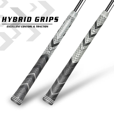 13 Pack Golf Grips With Solvent, 15 Tapes, Vise Clamp And Grip Knife, Plus Regripping Instructions For All Weather Control And High Feedback Golf Club Grips To Boost Your Grip Game And Swing Precision. Two hybrid golf club grips