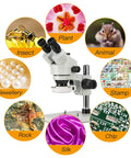 Trinocular Stereo Zoom Microscope With 56 Bulb LED Ring Light 3.5X To 90X Magnification WF10X Eyepieces 0.7X To 4.5X Zoom Objective 0.5X And 2.0X Additional Objectives Table Pillar Stand Pro Grade Lab Gear For Researchers And Gemologists on stand