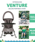 Go With Me Venture Portable Toddler Chair On The Go With Sun Canopy For Indoor And Outdoor Use, Folds Flat In Carry Bag, Grey.