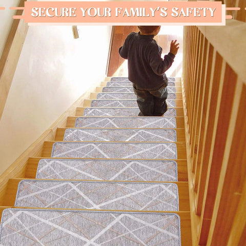 No Slip Stair Treads Carpet Self Adhesive Gray Staircase Mats Set Of 13 8x30 Inch for safety with child on stairs