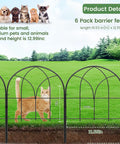 No Dig Black Metal Garden Fence Panels Six Pack Decorative Border For Yard And Flower Beds Dog Fence Outdoor Edging Easy Setup Built Tough Rust Proof Wire, shown with cat behind for scale