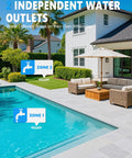 Backyard pool with 2 Zone WiFi Sprinkler Timer With App Control, Bluetooth hose timers for outdoor garden and lawn.