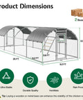 Diagram showing 26 By 10 Ft Extra Large Walk In Chicken Coop With Dome Roof, dimensions, and features like doors and roosting ladder.