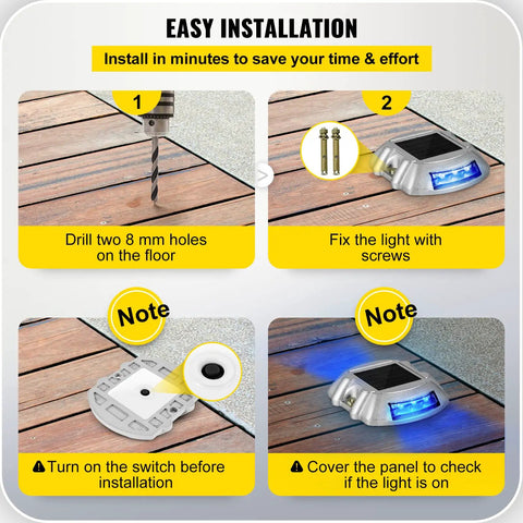 Step-by-step installation of 16 Pack Solar Dock Lights For Outdoor Pathways And Driveways, Bright Blue 6 LED Waterproof Wireless Path Lights With Screw Mount