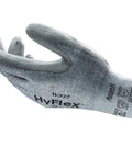 Cut Resistant Work Gloves With ANSI A2 Protection, Abrasion Resistant PU Coating, right glove shown, light gray, size XS