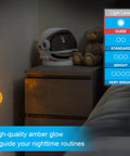 SleepLite Jewel Amber Led Night Light Plug In Always On Energy Efficient UL Certified 2 Pack Ideal Nightlight For Bedroom Bathroom Nursery Hallway Kitchen Space Saving Design illuminating a dark bedroom corner next to child’s nightstand.