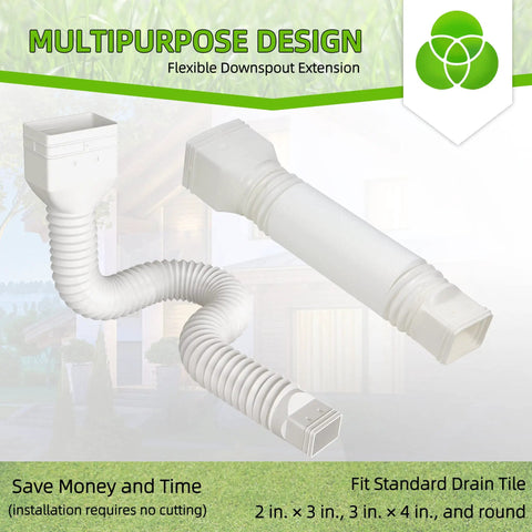 Flexible Downspout Extender For Rain Gutters Extendable From 21 To 60 Inches White 1 Pack Yard Saver in use.