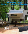 Ultra Lightweight 6 Lb 100W Portable Solar Panel Foldable with Handy Handle in use beside RV, charging station in shade.