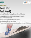 Rock Solid Full Kerf Table Saw Splitter For Zero Burn Wood Cutting Anti Kickback Safety Guard installed in a table saw.