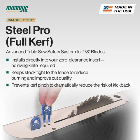 Rock Solid Full Kerf Table Saw Splitter For Zero Burn Wood Cutting Anti Kickback Safety Guard installed in a table saw.