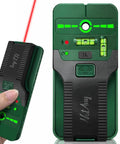 6 In 1 Stud Finder Wall Scanner With Cross Line Laser Detect Wood Studs And Live AC Wires Dual Bubble Levels Built In Ruler, green hand-held tool