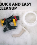 FLEXiO 570 Handheld HVLP Paint Sprayer iSpray nozzle disassembled in soapy water for easy cleaning, removing unthinned latex paint