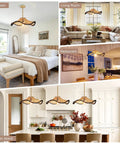 Hodevimall 19.6" Boho Rattan Pendant Light Fixture in bedroom, living room, restaurant, and kitchen island settings.