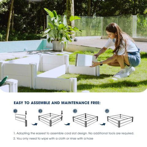 Vinyl Raised Garden Bed 4x4x1 Ft Open Bottom Planter For Above Ground Gardens Rust Proof UV Resistant Fade Resistant Easy DIY Assembly