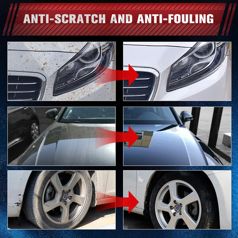 Before and after cleaning car headlights, hood, and wheel with Nano Car Spray 2 Pack For Scratch Repair And Car Wax, Quick Scratch Remover And Fix.