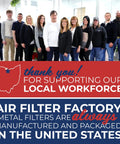 Group of employees standing with thank you message for supporting local workforce and USA-made air filters.