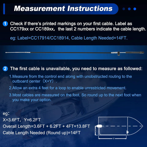 Measurement instructions for Two Pack 7 Meter Boat Throttle And Shift Cable For Mercury MerCruiser Outboard Engine Replacement