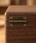 12 Pack Small Iron Hinges With Rounded Corners 1.4 Inch Antique Bronze Cabinet Butt Hinges on wooden jewelry box