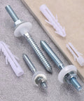 Built Tough Basin Mounting Kit With Screws Bolts Nuts And Washers For Wall Mounted Sink Install DIY Friendly Self-Tapping Bathroom Hardware Set Heavy Duty Wall Mounting Kit With Expansion Screws And Caps, metal screws and plastic wall plugs