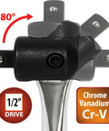 24 Inch Half Inch Drive Breaker Bar With 180 Degree Flex Head In Hardened Cr-V Steel showing 1/2 inch drive and Cr-V material