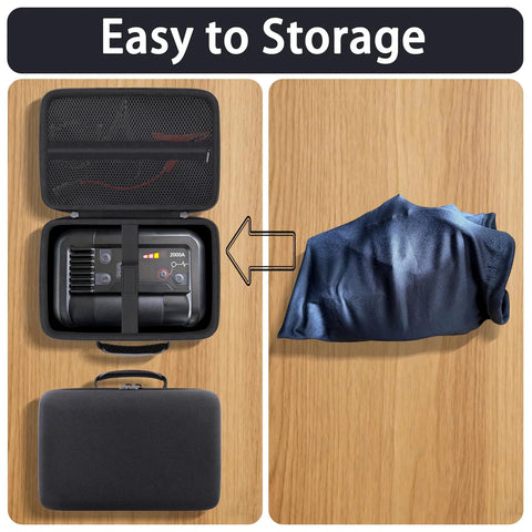 Open Rugged Hard Case For NOCO Boost Plus Air AX65 2000A Jump Starter with Air Compressor, black carrying case next to compacted shirt