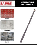 Sabre Tools carbide-tipped masonry drill bit, 3/16 x 6 in, 1/4 in hex shank, 5-pack for concrete/brick/stone