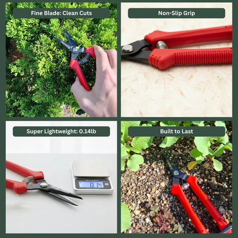 Ultra Lightweight Micro Tip Harvesting Snips For Herbs Flowers Veggies With 65g Weight, spring action, red handle, cutting plants