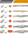 Pro Grade DT Connector Kit With Crimper And Terminal Removal Tools For IP68 Waterproof 2 3 4 6 8 12 Pin Automotive Electrical Connectors And Size 16 Stamped Contacts For Car Truck Marine Wiring shown with connectors arrangement