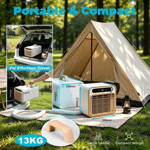 Super Chill ALsup Split Personal Unit With Handle And Quiet Cooling Power. Delivers 5000 Btu Performance For Rv Van Camper Buildouts. 13kg portable split AC in tent and car trunk