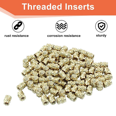 100 Pcs M3 Brass Heat Set Threaded Inserts For 3D Printing M3x5.7x4.6 Size Knurled Nuts With Hardcore Hardness, Corrosion Resistant Finish, Bulk Pack For DIYers And Makers