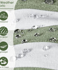 Waterproof and sandproof fabric of ultra large canvas beach tote for women, highlighting droplets on green striped material