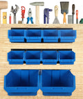 Wall Mount Tool Organizer With Ten Bins And Three Rails Space Saving Wall Storage Bins with tools on wooden background