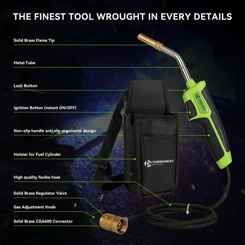 Propane MAPP Gas Torch Kit With Long Five Foot Hose Trigger Ignition Holster And Included MAPP Cylinder for precise welding.