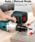 Cordless Rivet Nut Gun With Rechargeable 5.0Ah Battery Powers Through Metric Nutserts M4 To M10 using auto/manual mode on metal.
