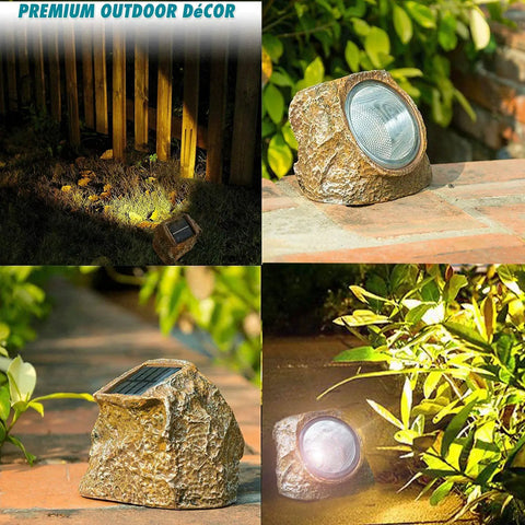 Solar Powered Rock Lights Outdoor Dope 2 Pack With 10 LED Waterproof Stones For Yard Vibe in garden setting.