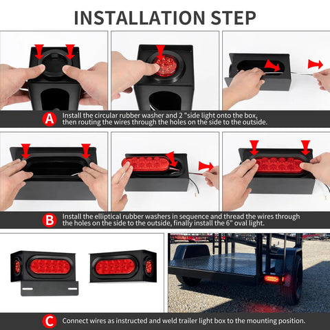 Installation steps for Heavy Duty Steel Trailer Light Housing Kit With 6 Inch Oval LED Tail Lights And 2 Inch Round LED Side Marker Lights.