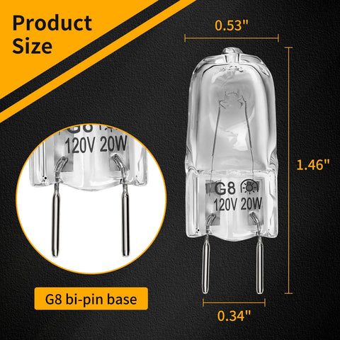 Halogen Over The Stove Light Bulbs 2 Pack For Microwave Hood Light No Brainer Easy Fit Replacement 120V 20W G8 Bi Pin Base