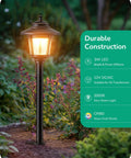 Low Voltage Landscape Pathway Lights 12V 3W 120LM 3000K Seed Glass Orbs illuminating a garden path, shown in oil-rubbed bronze.